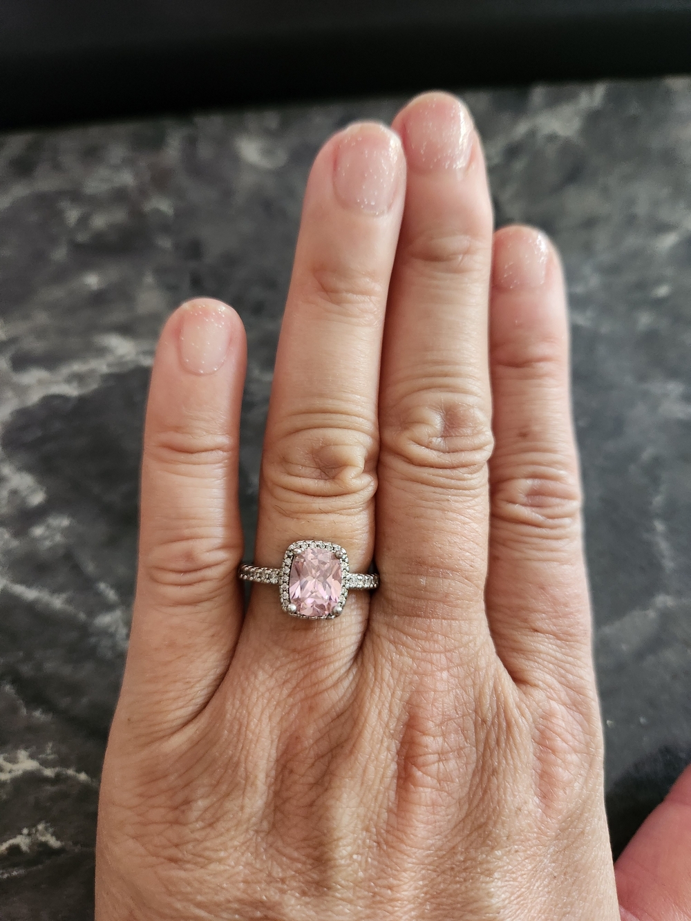 Pink Cushion Halo Ring in Silver - Women's Jewelry